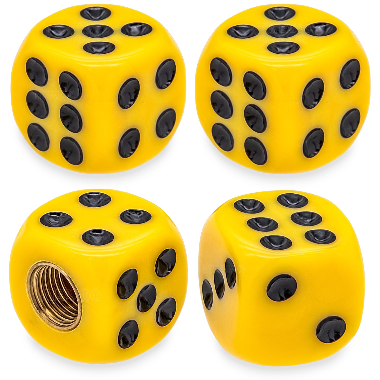 Photo 1 of ***SEE CLERK COMMENTS*** MEAJOO 4PCS Dice Tire Valve Stem Caps,Waterproof Airtight Car Wheel Tire Air Caps Universal Tire Valve Stem Covers for Cars, SUV, Trucks, Bikes, Motorcycles, Bicycles(Black Point,Yellow)