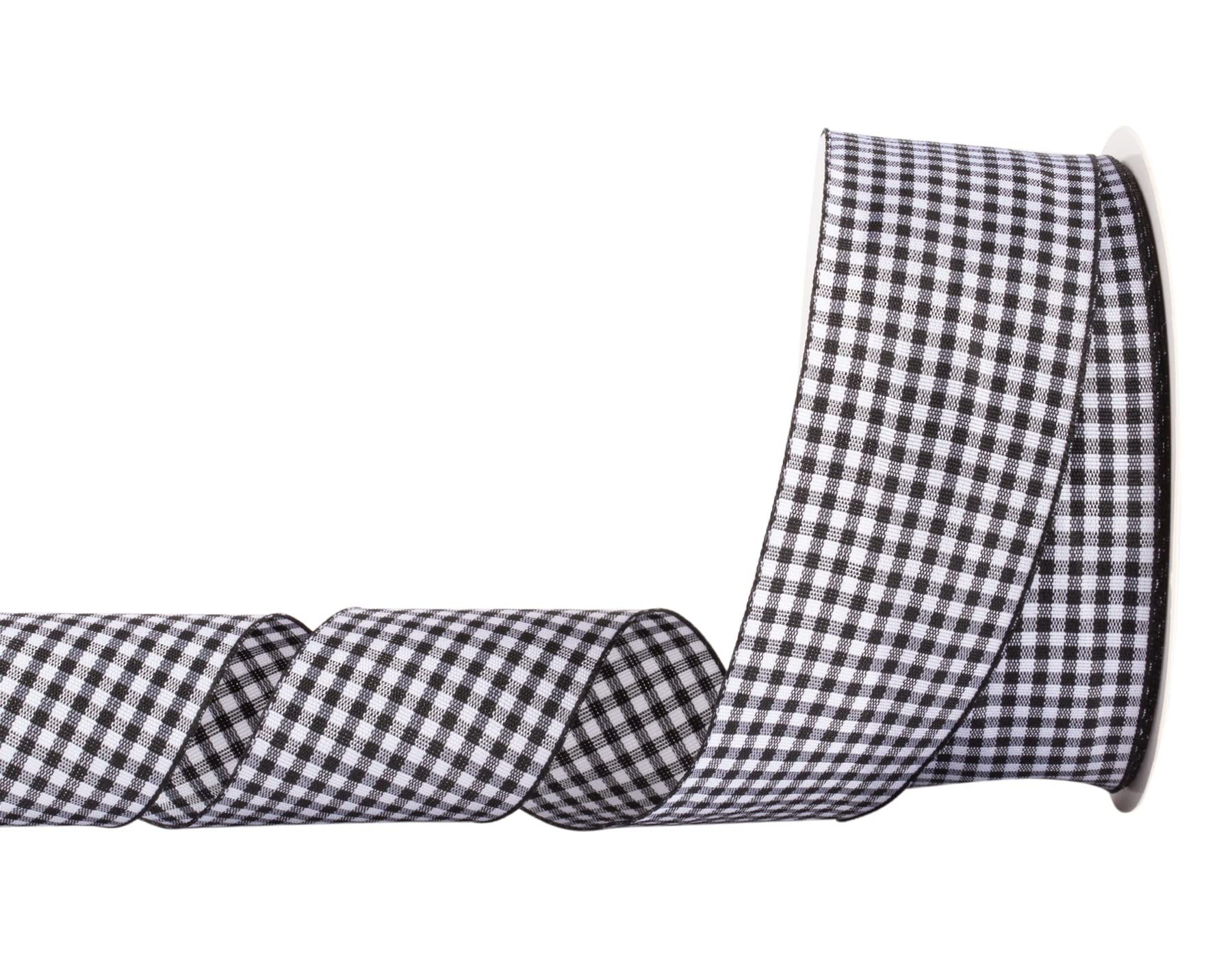 AVANAVA Gingham Plaid Ribbon 40mm - Polyester Check Woven for Crafts, Gifting and Wedding (22 Meters-Roll, Black) — image 1