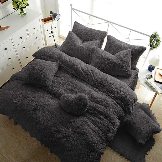 Teddy Bear Fleece Warm & Cozy Bedding Bedroom Collection (Charcoal