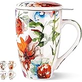 GBhome Tea Mug with Infuser and Lid, 18 Ounce Large Ceramic Loose Leaf Cup, Microwave, Dishwasher Safe, Perfect for Tea Lovers