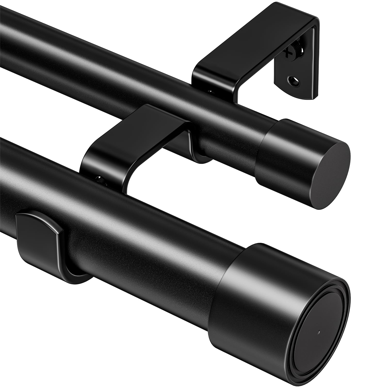 Photo 1 of Abiglifty Double Curtain Rod 42 to 122 Inch, 1 Inch Telescoping Double Curtain Rods for Windows, Black Double Curtain Rod with Classic Cap Finial, Black