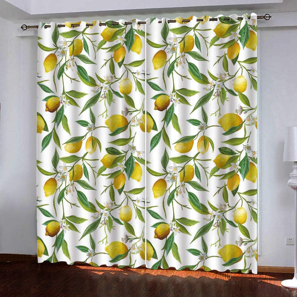 HANTAODG Gardine Vorhänge Gelbes Zitronenmuster 2Er Pack Vorhänge Mit