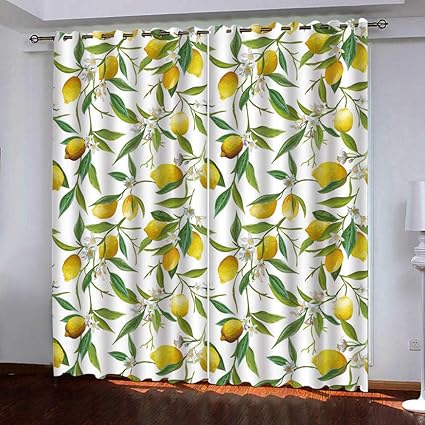 HANTAODG Gardine Vorhänge Gelbes Zitronenmuster 2Er Pack Vorhänge Mit