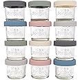 WeeSprout Glass Baby Food Storage Jars w/Lids (4 oz, 12 Pack Set) Snack, Puree, Reusable Small Containers, Breast Milk, Fridge or Freezer, Microwave & Dishwasher Safe, Essential Must Have for Infants