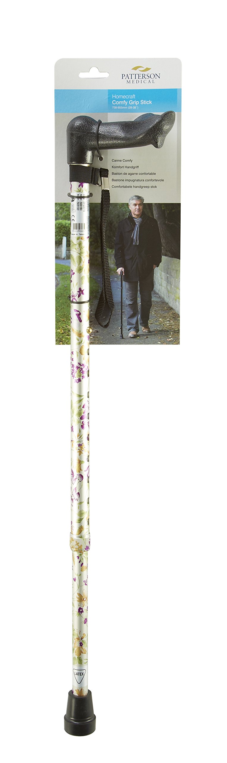 Days Comfy Grip Sticks, Ergonomic Anodised Aluminium Walking Sticks for Enhanced Comfort and Support, Lightweight, Comfortable, Non-Folding, 738-955MM - Left Hand, Woodland Flowers