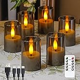 Wroxipel Rechargeable Acrylic Flameless Votive Candles with Timer & Remote Control, 1.7" x2.5" Flickering LED Warm Glow Tealight for Home, Wedding, Holiday Decor (Set of 6, Grey)