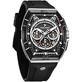 PC PARAS CROWN Mens Watches Luxury Tonneau Watch for Men Quartz Japanese Movement Waterproof Luminous Sport Red Dress Watch, Gifts for Men