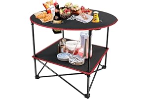 Grovind Portable Camping Table, Outdoor Beach Tables for Sand Foldable Picnic Table with 4 Cup Holders & Carry Bag, Lightweight Waterproof Canvas Tables for Outside, Fishing, Hiking, Tailgating