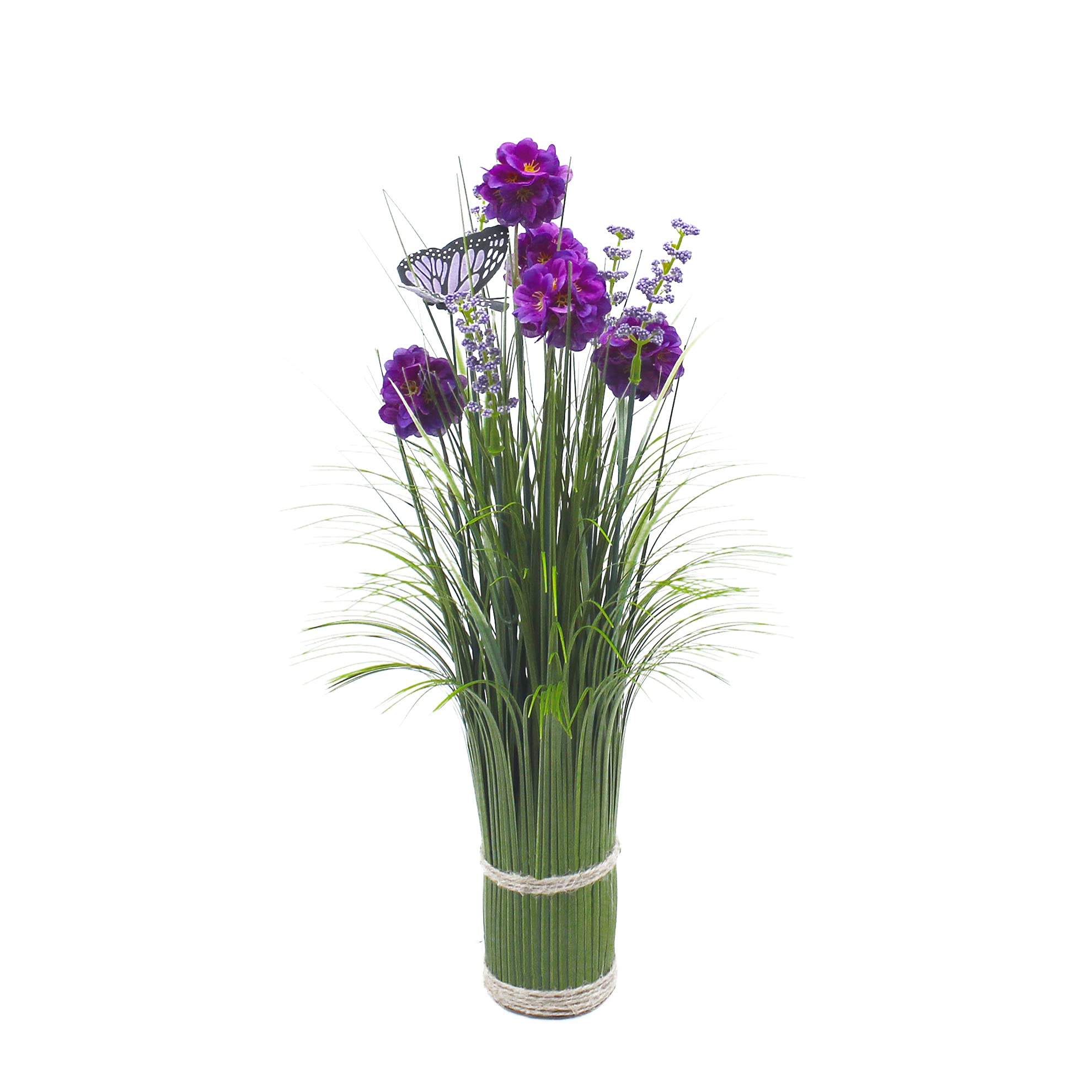 HASWITDA Artificial Faux Floral Grass Bouquet Small Fake Flower Plant Arrangements Free Standing Table Centrepiece Decoration Outdoor Garden Indoor Home Office Hotel Party Wedding Ornament Purple