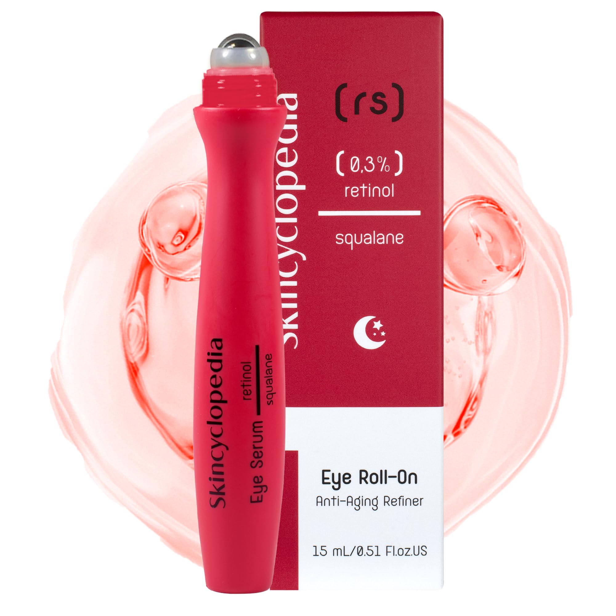 Skincyclopedia 0,3% Retinol Eye Roller for Dark Circles and Puffiness – Anti-Aging Eye Serum with Retinol, Squalane, Hyaluronic Acid, and Aloe Vera, 15ml