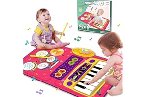 PRAGYM 1 Year Old Girl Gifts, Piano Mat Baby Toys for 1 Year Old Girl, 2 in 1 Toddler Music Mat with Keyboard & Drum, Early Educational Musical Toys First Birthday Gifts for 1 2 Year Old Girls & Boys