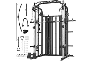 DONOW Smith Machine with Weight Stacks Home Gym Sytem Power Cage Squat Rack Dual Cable Crossover Machine All in One