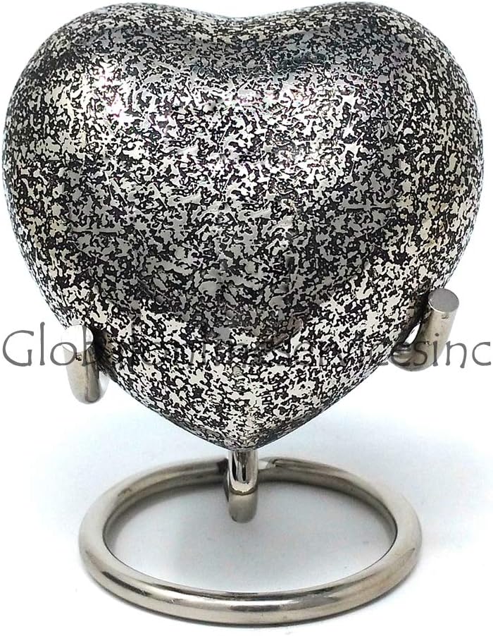 Cremation Urns Brass Funeral Urn Ashes, Blue Glenwood Small Heart Keepsake Urn with Stand (Black)