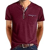 Casual Henley Shirts for Men Fashion Short/Long Sleeve Button T-Shirts Classic Business Boss Tees Tops with Pocket