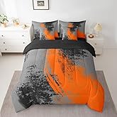 Feelyou Orange Grey Black 7 Piece Bedding Set Twin Size Kids Abstract Bed Set Includes Comforter, Sheet Set, Pillowcases & Pillow Covers Geometric 7 Piece Bedding Set Modern Art