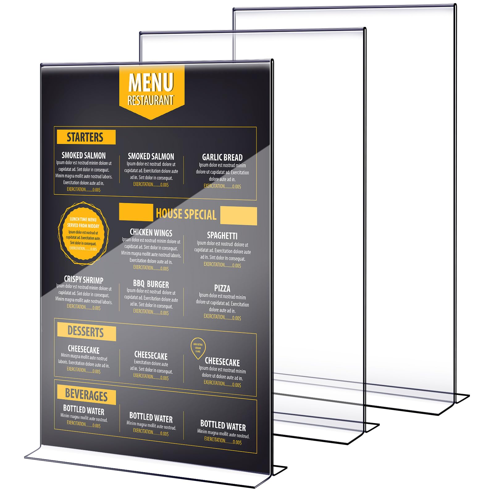 Photo 1 of Motiskyy 2 Pcs 11x17 Inch Acrylic Sign Holder Clear Menu Display Stand Literature Flyer Poster Frame Pricing Flyer Letter Notice Photo Table Tent Double Bottom Loading Sided for Tabletops(11x17 Inch)