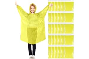 Berlune 30 Pcs Kid Rain Ponchos Bulk Disposable Ponchos for Kid Emergency Raincoat with Drawstring Hood and Elastic Sleeves