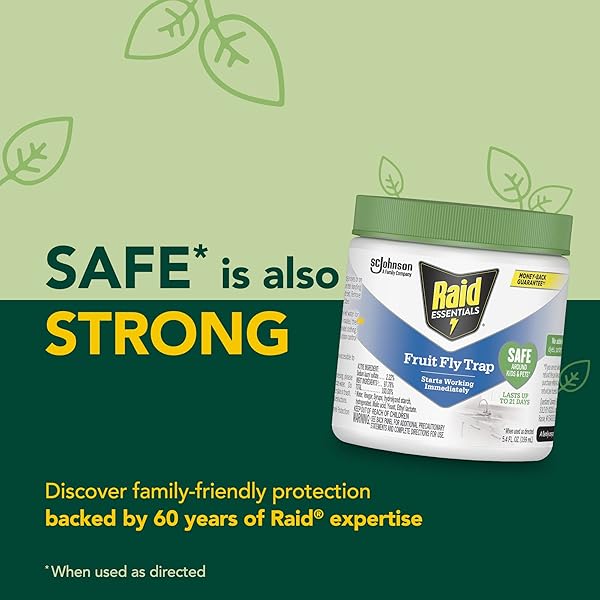 RAID ESSENTIALS FRUIT FLY TRAP FOR INDOORS, MADE WITH ESSENTIAL OILS, CHILD AND PET SAFE, 5.4 OZ