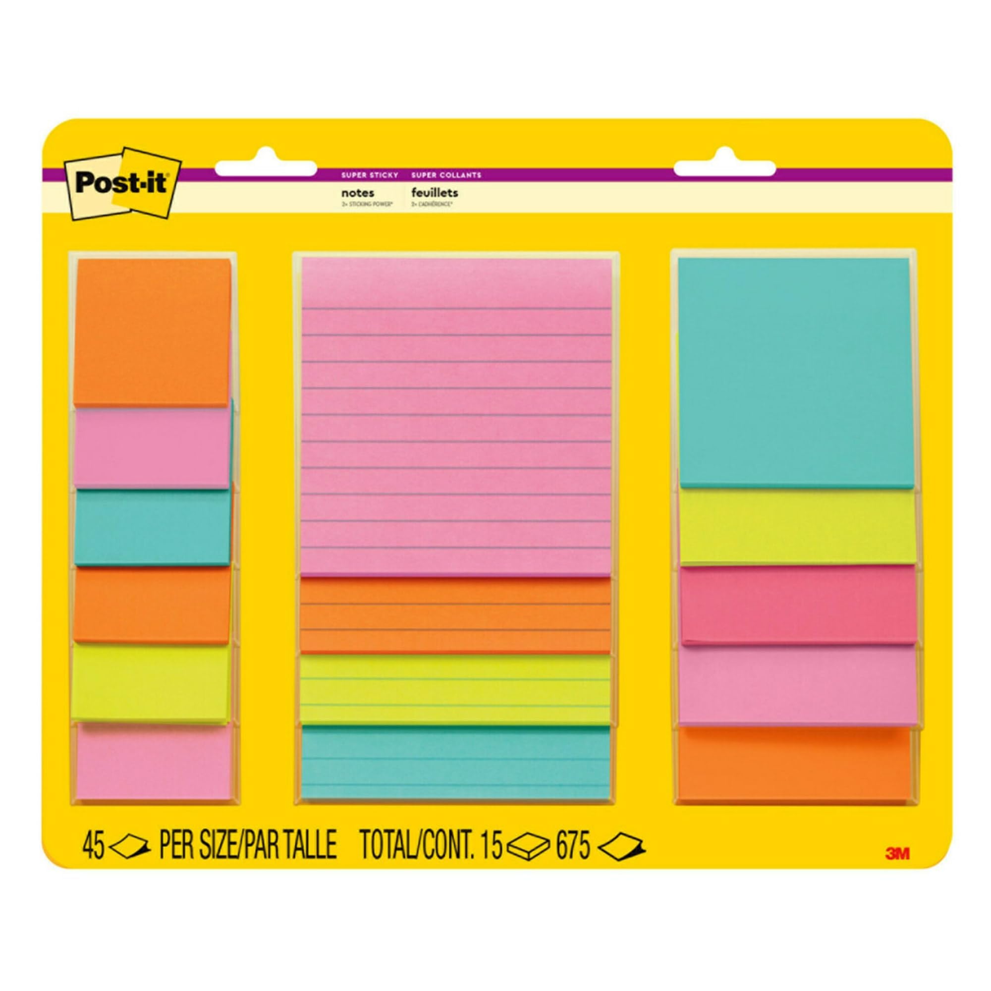Post-it Notes Super Sticky Notes, Assorted Sizes, Supernova Neons Collection 5 Pads/Pack, 45 Sheets/Pad