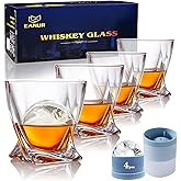 ART EANUR Whiskey Glasses Set of 4 Old Fashioned Glasses with 4 Ice Ball Molds 11 Oz Rocks Glasses for Scotch Cocktail Rum Vodka,Gifts for Men,Fathers Day Whiskey Gifts