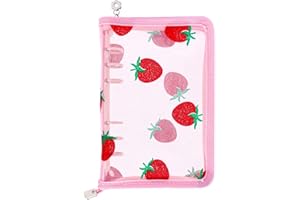 AxeWoodz Pink A6 Zipper Binder Clear Refillable Notebook Shell Cute Strawberry Lace Cover 6 Ring PVC Binder Cover for Photocard Planner Journal Photo Album