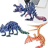 3PCS 3D Printed Dinosaur Skeletons, 3D Printed Dragon Animals Toys, Spinosaurus Pterosaur Ankylosaurus Fidget Toys Desk, Poseable with Articulated Joints, Home Decor, Stress Relief Toy (Dinosaur-B)