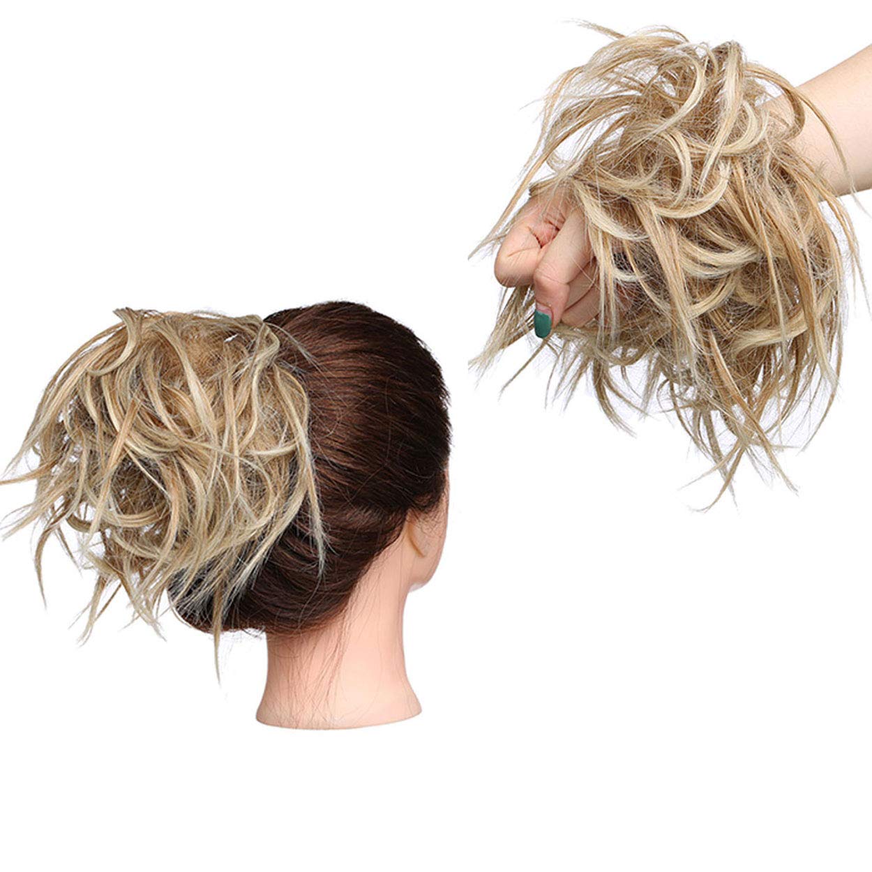 Fashion Tousled Hair Extensions Hairpiece Scrunchie Straight Elastic updo Scrunchy BUN Brown Blonde Instant Ponytail wig Hairdo Sandy Blonde to Bleach Blonde