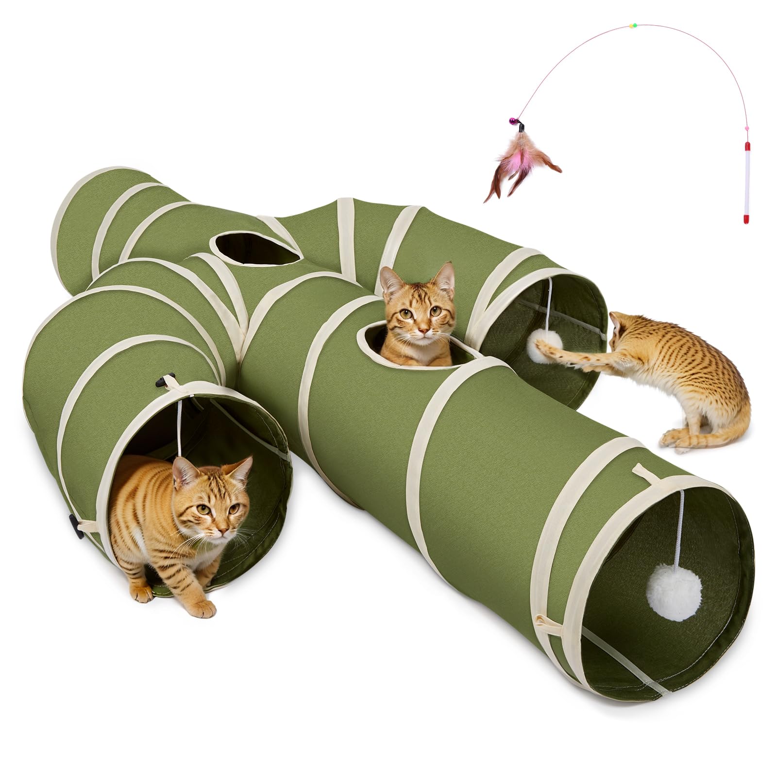 Ownpets Multi-Cat Play Tunnel with Interactive Toys - Expandable Cactus Design, 25cm Diameter, Foldable for Easy Storage, Ideal for Indoor & Garden Cat Entertainment