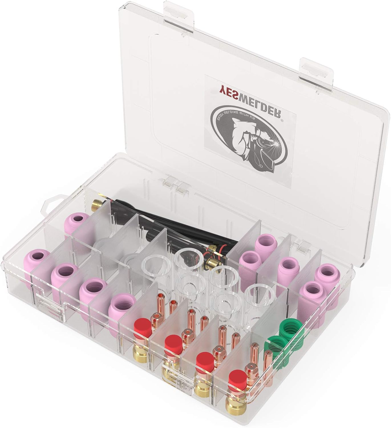 YESWELDER 45PCS TIG Welding Torch Stubby Gas Lens #10 Pyrex Glass Cup Kit For WP-17/18/26 - - 