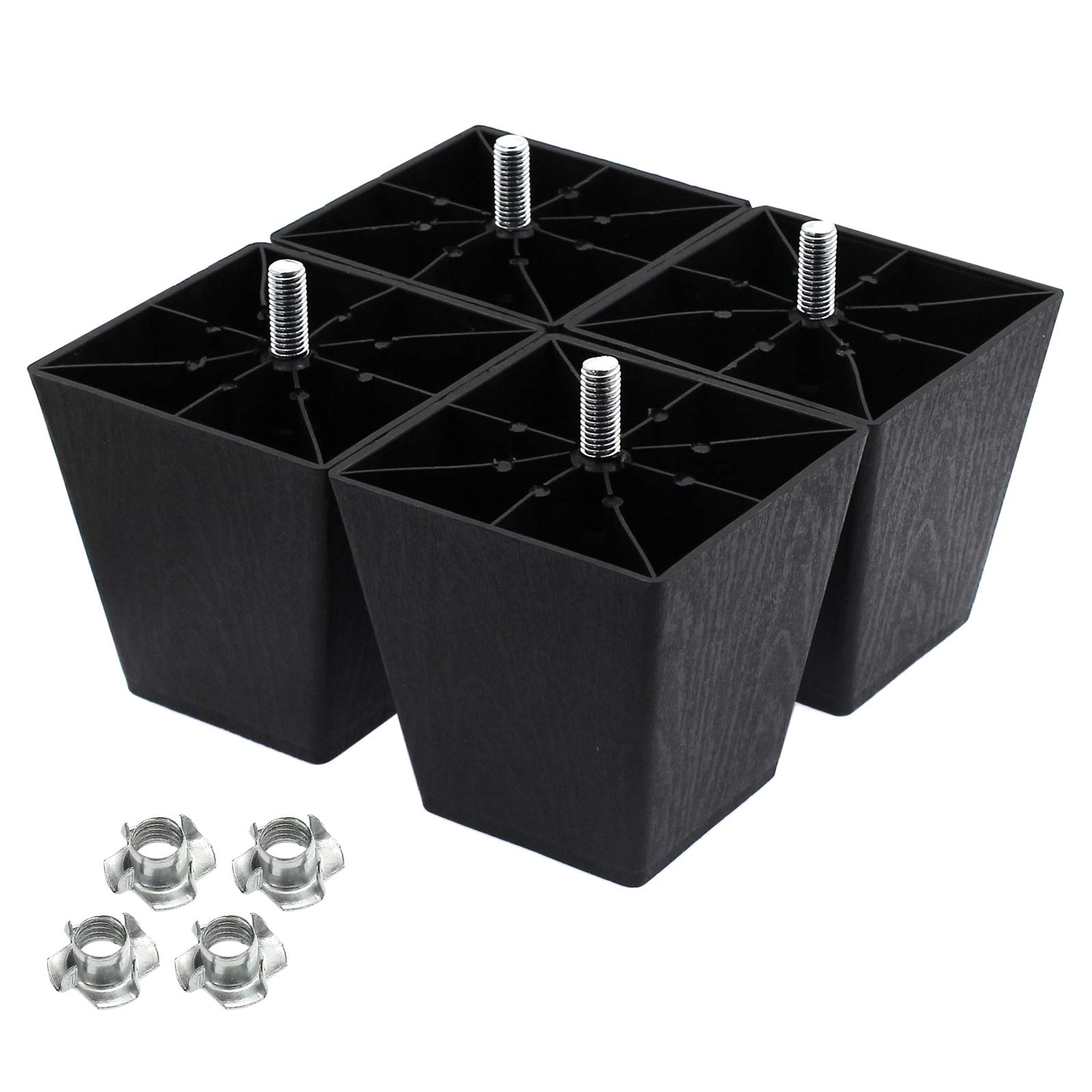 Seimneire 4Pcs 4 Inch Sofa Legs, Plastic Couch Feet Square Furniture Legs with M10 Hanger Bolts for Sofa Dresser Cabinet Chair Bed Coffee Table