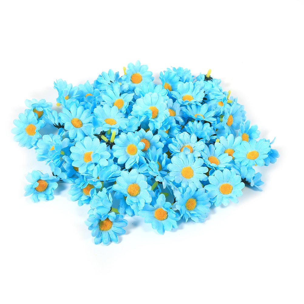 Zerodis 100PCS Artificial Flowers Fabric Gerbera Daisy Heads for Wedding Party Decor DIY Craft Supplies Light Blue Fake Flower Bouquet Home Decoration