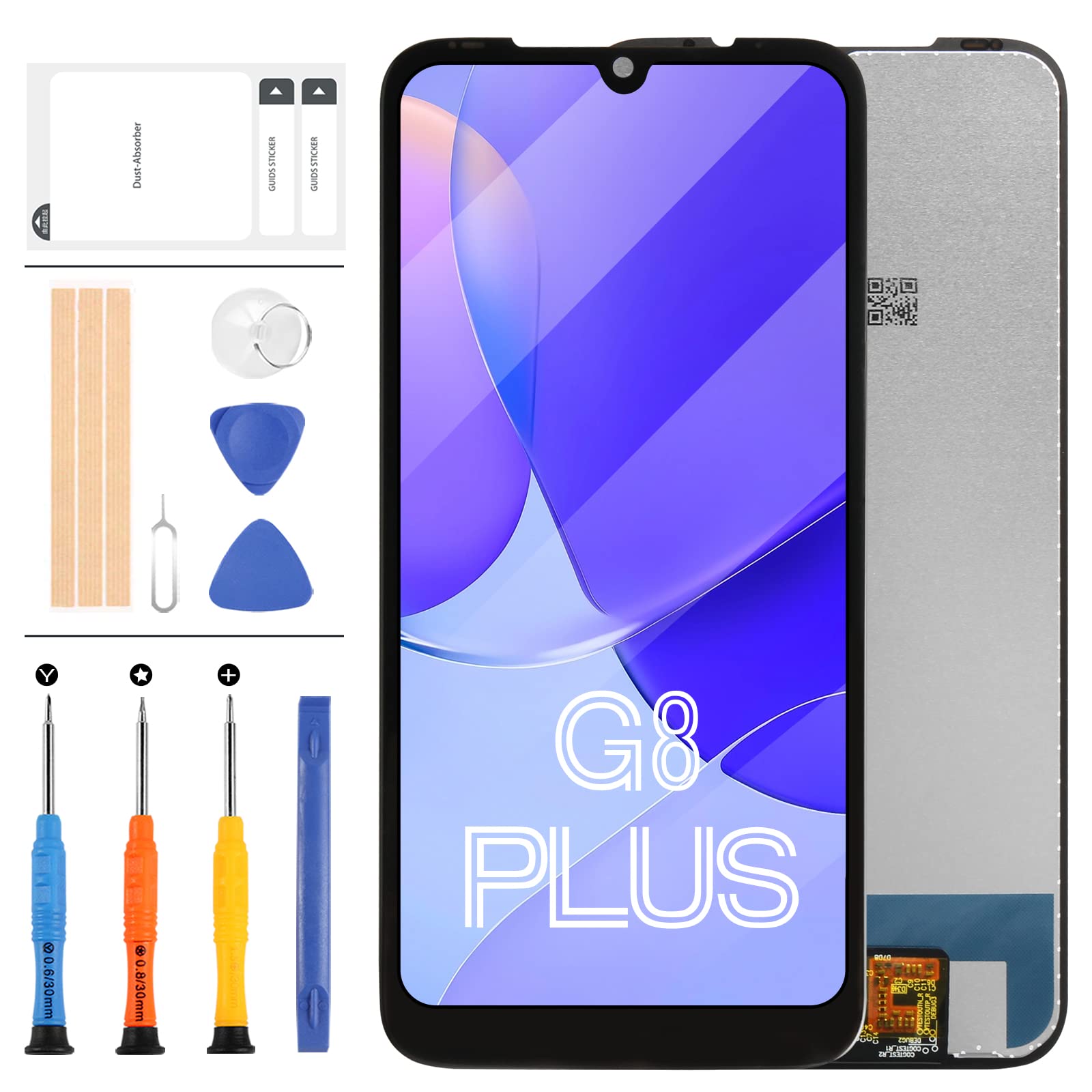 G8 Plus LCD Screen Replacement Touch Display Digitizer Full Assembly 6.3" (Black) for Motorola Moto G8 Plus G8+ XT2019 XT2019-2 with Repair Tools and Tempered Glass