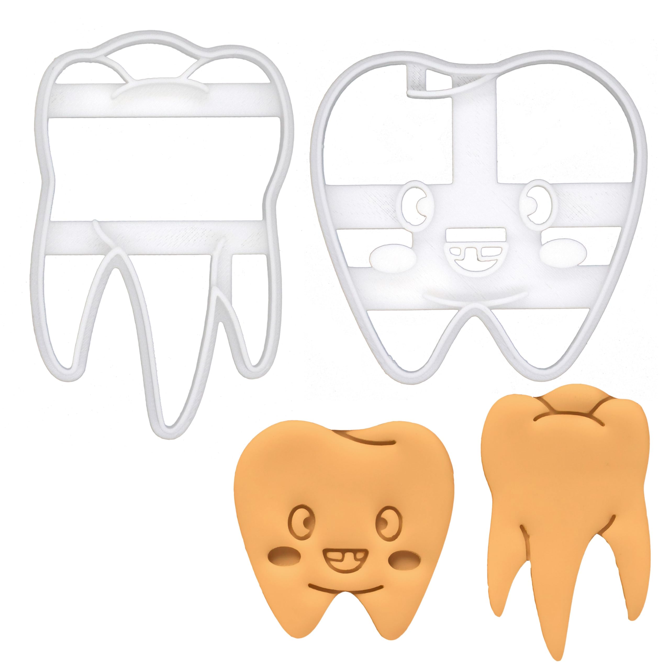 BAKERLOGY Set of 2 Tooth Cookie Cutters (Designs: Realistic Tooth and Cute Tooth) - Detailed Biscuit Cutter Design for Baking and Crafts, Ideal on Fondant, Dough, Clay