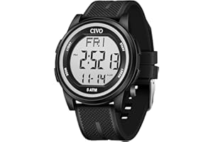 CIVO Digital Watch Men Black: Sport Waterproof Silicone Strap Dual Time Alarm Date Wrist Watches for Women - Gifts for Men Wo