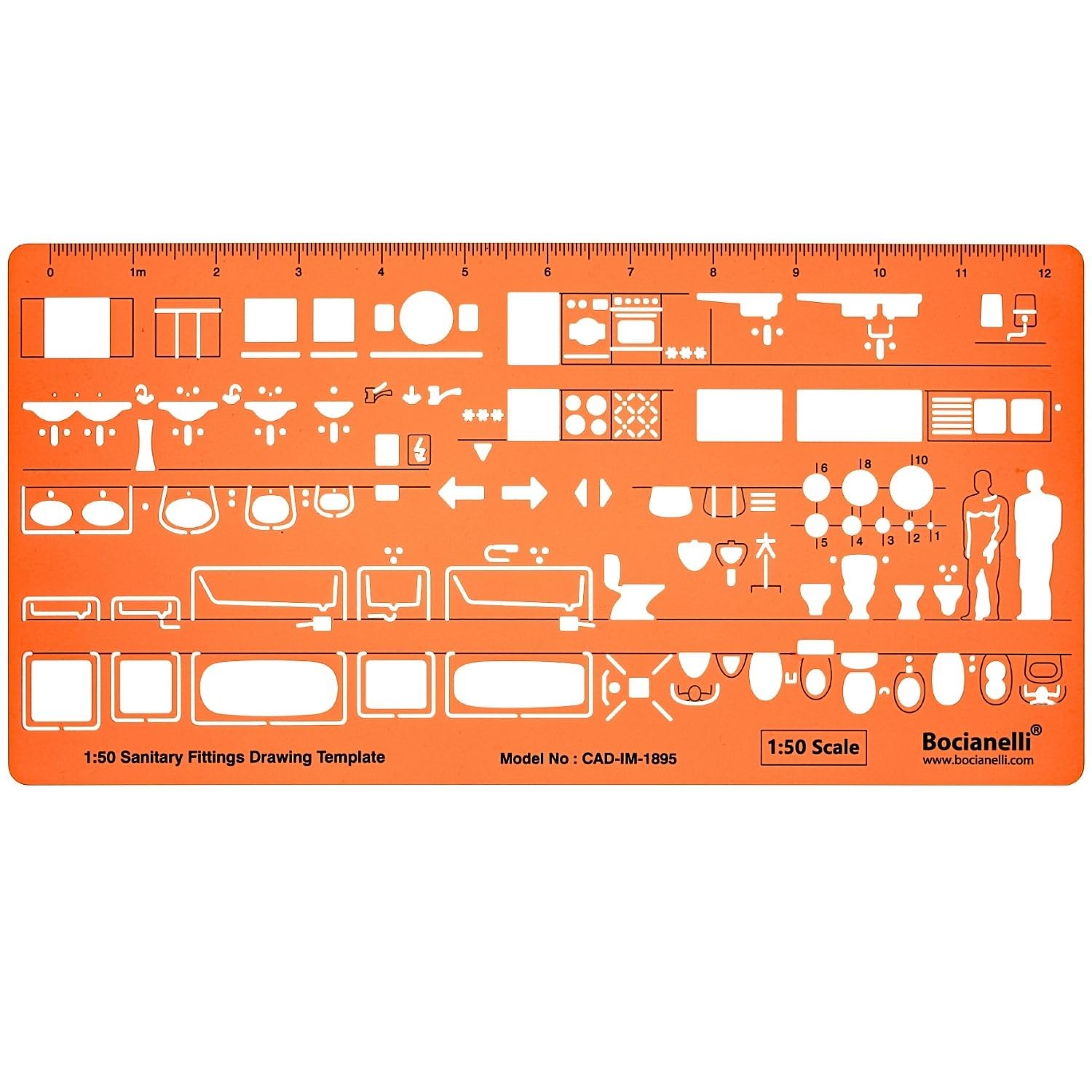 Sanitary Stencil 1:50 - Architect Stencil 1:50 - Architectural Template - Furniture Stencil Template for Interior Design - Technical Drawing Stencil - Architecture Stencil for Technical Drawing