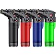 Torch Lighter, Butane Lighter, Windproof Butane Refillable Torch Flame Lighter, Multi Utility Lighter for Candles Fireplaces Campfires BBQ Grill Pilot Lights, 4 Pack (Butane Not Included)