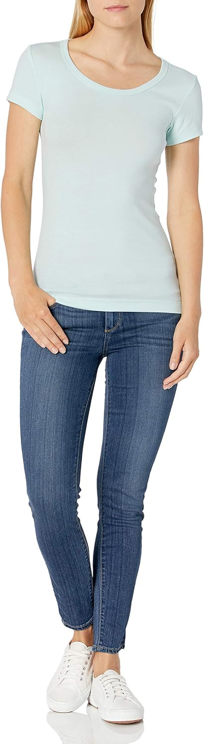  Essentials Women's 2-Pack Slim-Fit Cap-Sleeve Scoopneck T-Shirt: Clothing