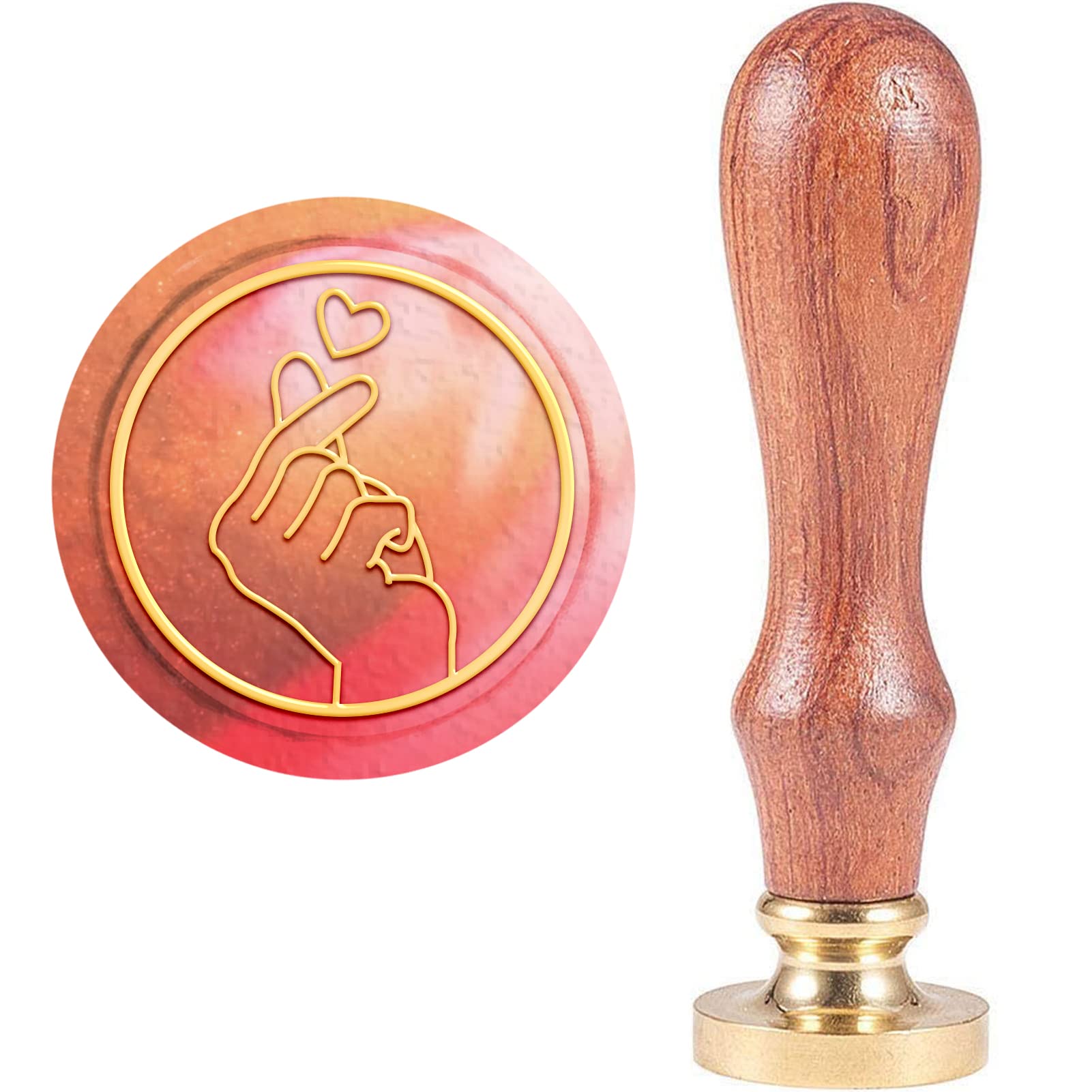 CRASPIRE Gesture For Heart Wax Seal Stamp, Hand Sealing Wax Stamps Retro Wood Stamp Wax Seal 25mm Removable Brass Seal Wood Handle for Valentine's Day Envelopes Invitations Wedding Bottle Decoration