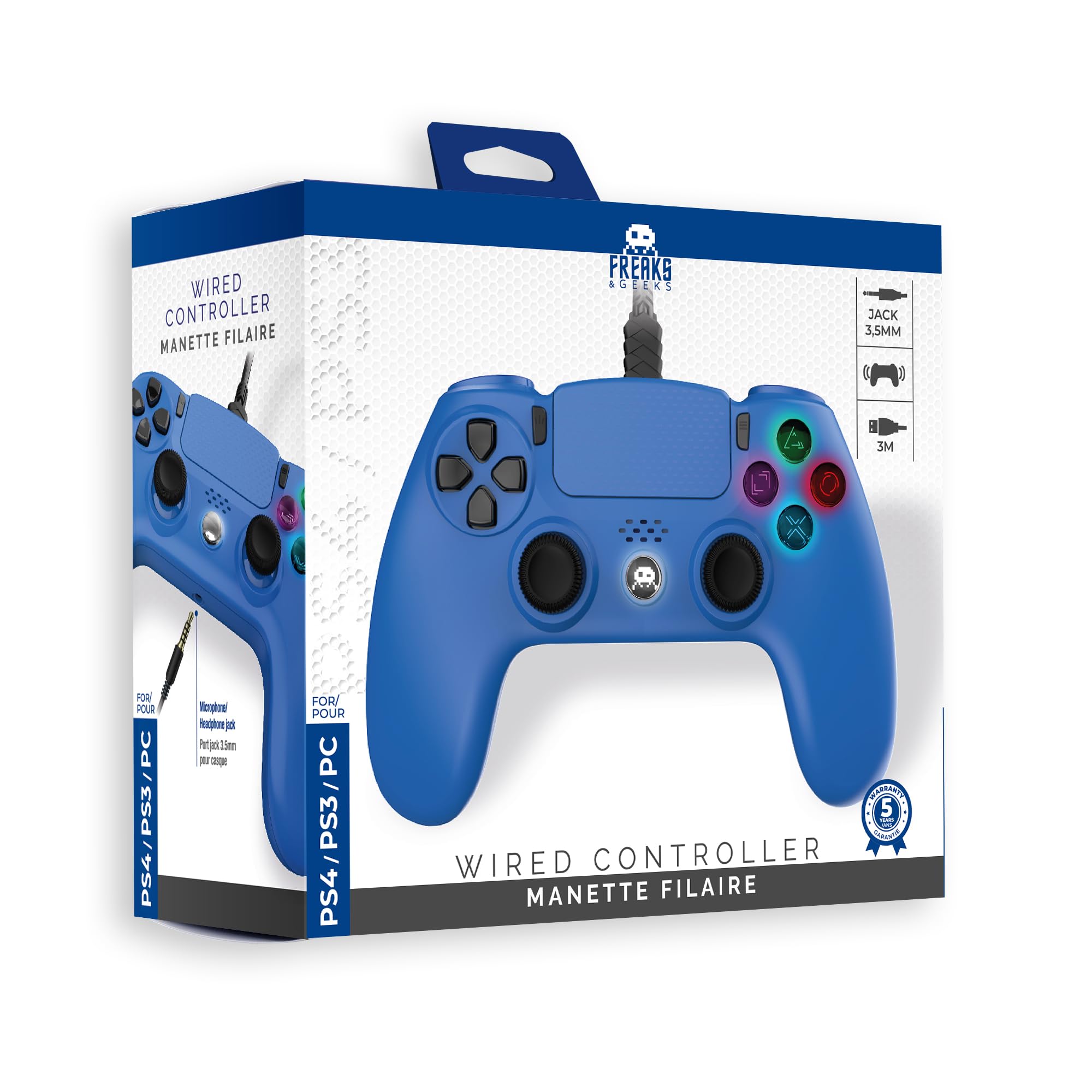 Freaks and Geeks - Wired Controller for PS4 with 3M Cable - Blue