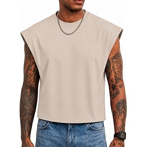 Mens Oversized Crop Top Cap Sleeve Boxy Cut Shirt Muscle Tank Tops Cropped Crewneck T Shirts