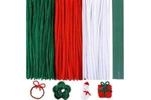 AHAMETON 300pcs Christmas Pipe Cleaners for Christmas DIY, Green/Red/White 3 Colors Chenille Stems, Bulk Pipe Cleaners Set for DIY Art Craft Supplies, Creative Xmas Home Decorations (7mm x12 inch)