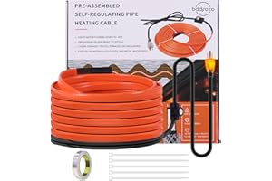 9FT Heat Tape for Water Pipes Freeze Protection IP65 Waterproof 7W/FT 110V BDDFOTO Water Pipe Heat Cable With Thermostat Self-Regulating Pipe Heater for House Garden/RV Camper