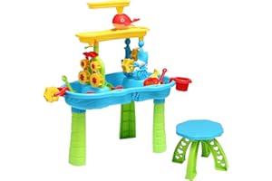 Trimate Toddler Sensory Sand and Water 3 Tier Table with Chair | Indoor & Outdoor Water and Sand Summer Beach Toys and Play Table for Kids | Backyard Sand and Water Table for Kids