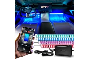 OPT7 Aura Pro 4PC Double LED Interior Car Strip Lights with APP & Remote Control, Multicolor Mode, Sound Active Neon Accent Lighting Kit, Footwell Floor Inside Decor Accessories, 12V Charger Adapter
