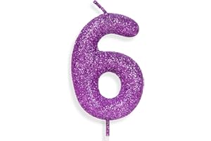 ZI LAN 6th Glitter Birthday Candles, Purple Pink Birthday Number Candle for Cake Topper Decorations for Girls Birthday Party Wedding Anniversary Celebration Supplies