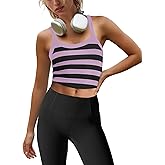 LAMISSCHE Womens Cropped Tank Tops Workout Sleeveless Striped Camisole Spaghetti Strap Athletic Gym Yoga Camis Top