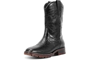 RLW Men's Western Cowboy Boots Waterproof Square Toe Slip On Work Boots for Construction Farming