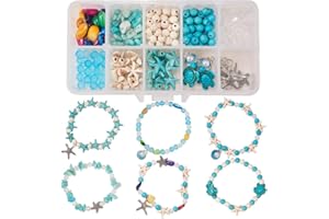SUNNYCLUE 1 Box DIY 6Pcs Boho Shell Beads Beach Charm Anklet Christmas Bracelet Making Kit Adjustable Starfish Sea Shell Charms Turquoise Turtle Beads Foot Chain Sandal Beads for Jewelry Making Kits