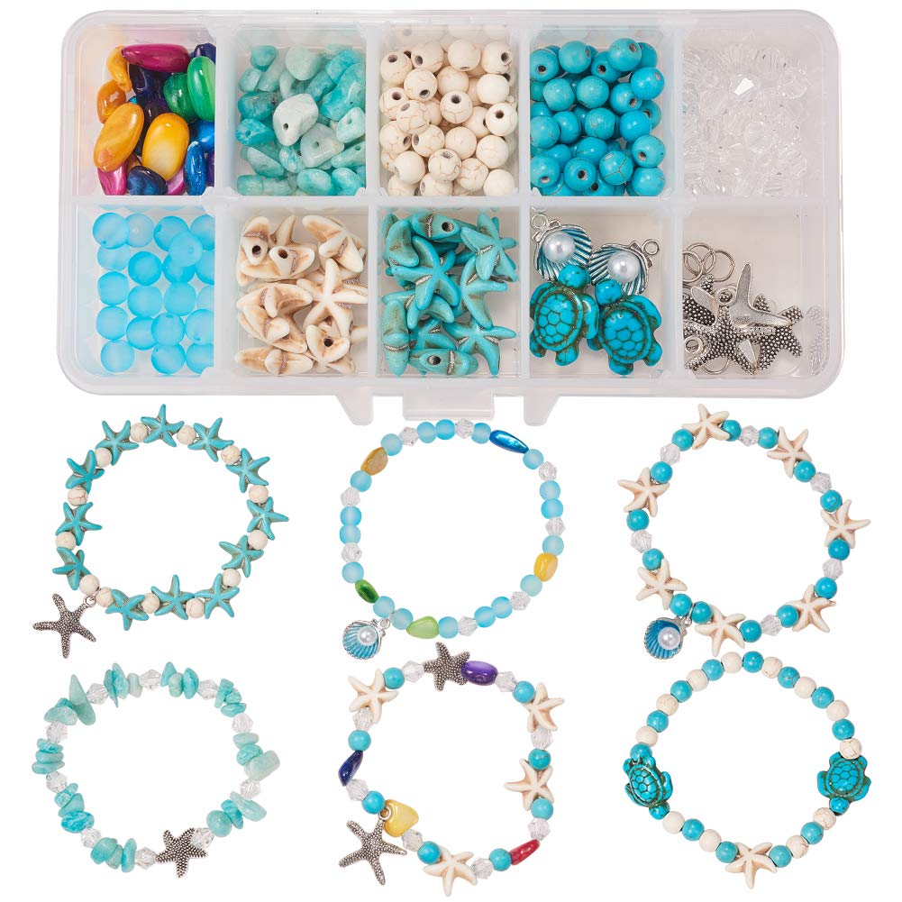 SUNNYCLUE 1 Box DIY 6Pcs Boho Shell Beads Beach Charm Ankle Bracelet Making Kit Foot Chain Sandal Beads Anklets Adjustable Foot Jewelry Making with Starfish Sea Shell Charms Turquoise Stone