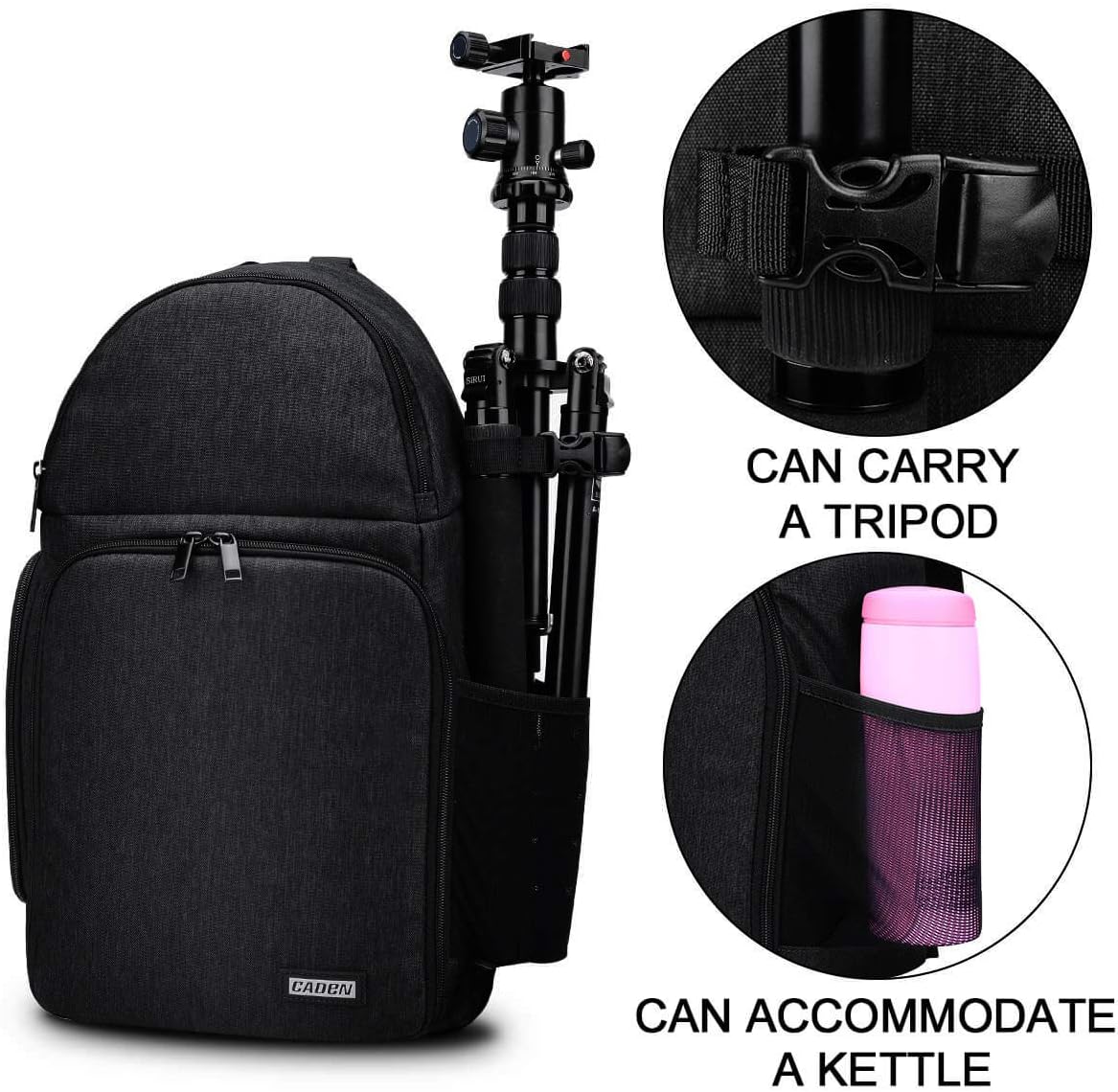 CADeN Camera Bag Sling Backpack for DSLR/SLR Mirrorless Camera Waterproof, Camera Case Compatible for Sony Canon Nikon Camera and Lens Tripod Accessories Black : Camera & Photo